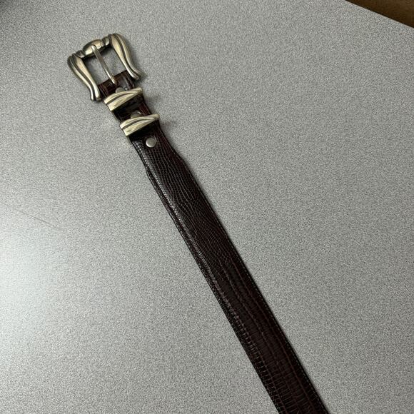 Brighton Onyx Leather Belt Mens 38 Silver Buckle Tip Western Embossed Cowboy - Picture 3 of 8